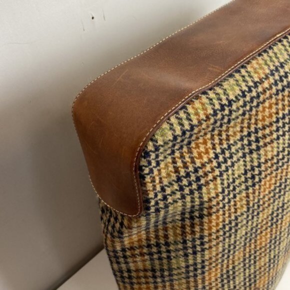 Rare J.Crew Vintage Tote Bag Classic Houndstooth Wool Plaid Leather - Picture 8 of 11